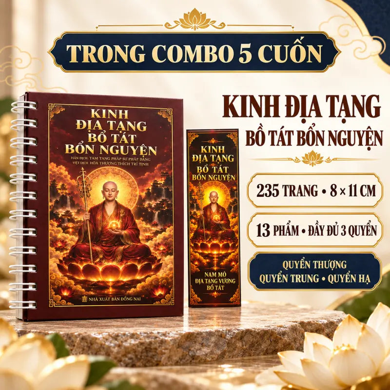 Kinh Mini – Chú Đại Bi, Địa Tạng, Dược Sư, Pháp Cú, Sám Cửu Huyền Thất Tổ - Kèm Bookmark, Gáy Lò Xo