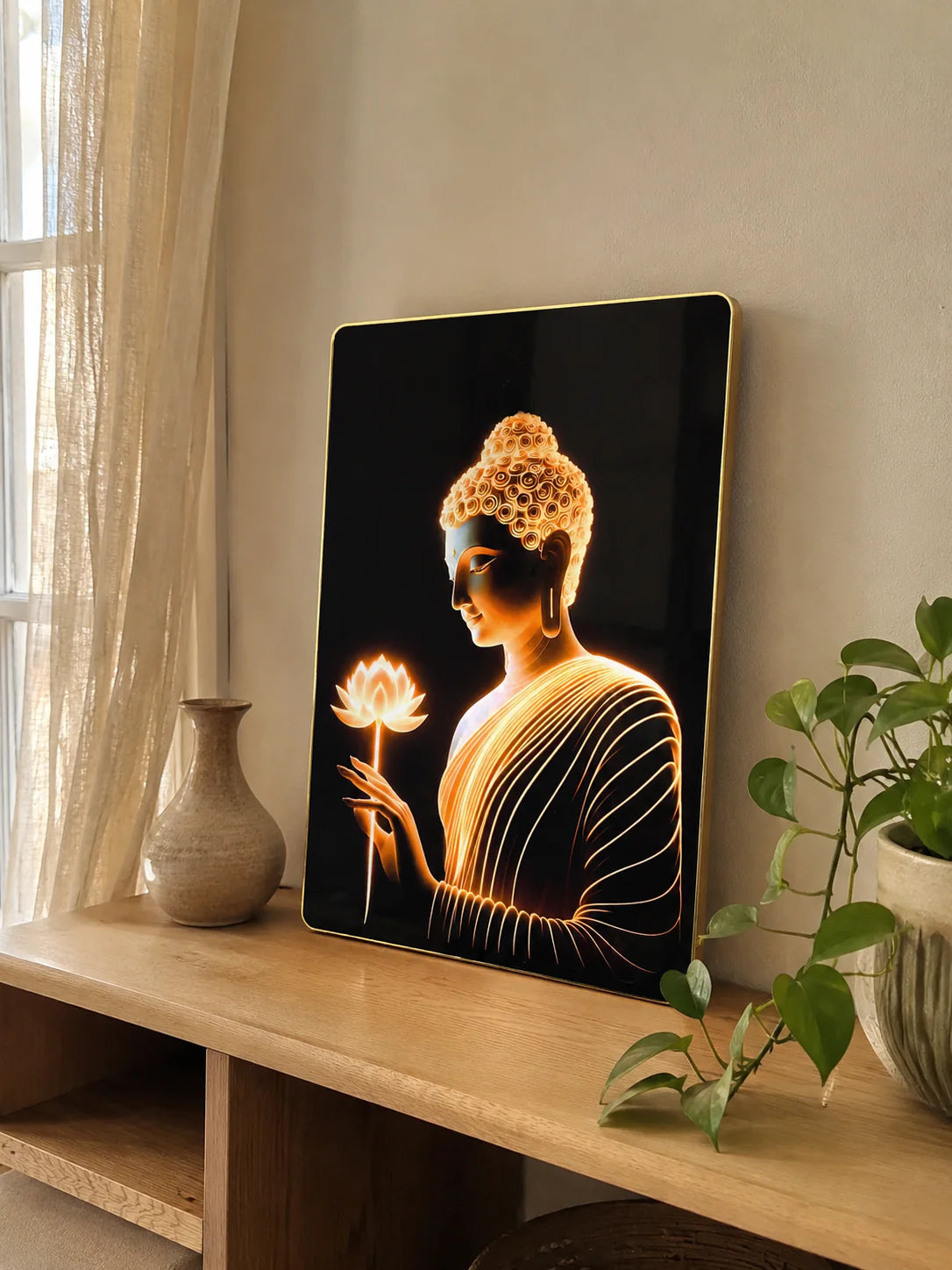 P02 - Tranh tráng gương Phật cầm hoa