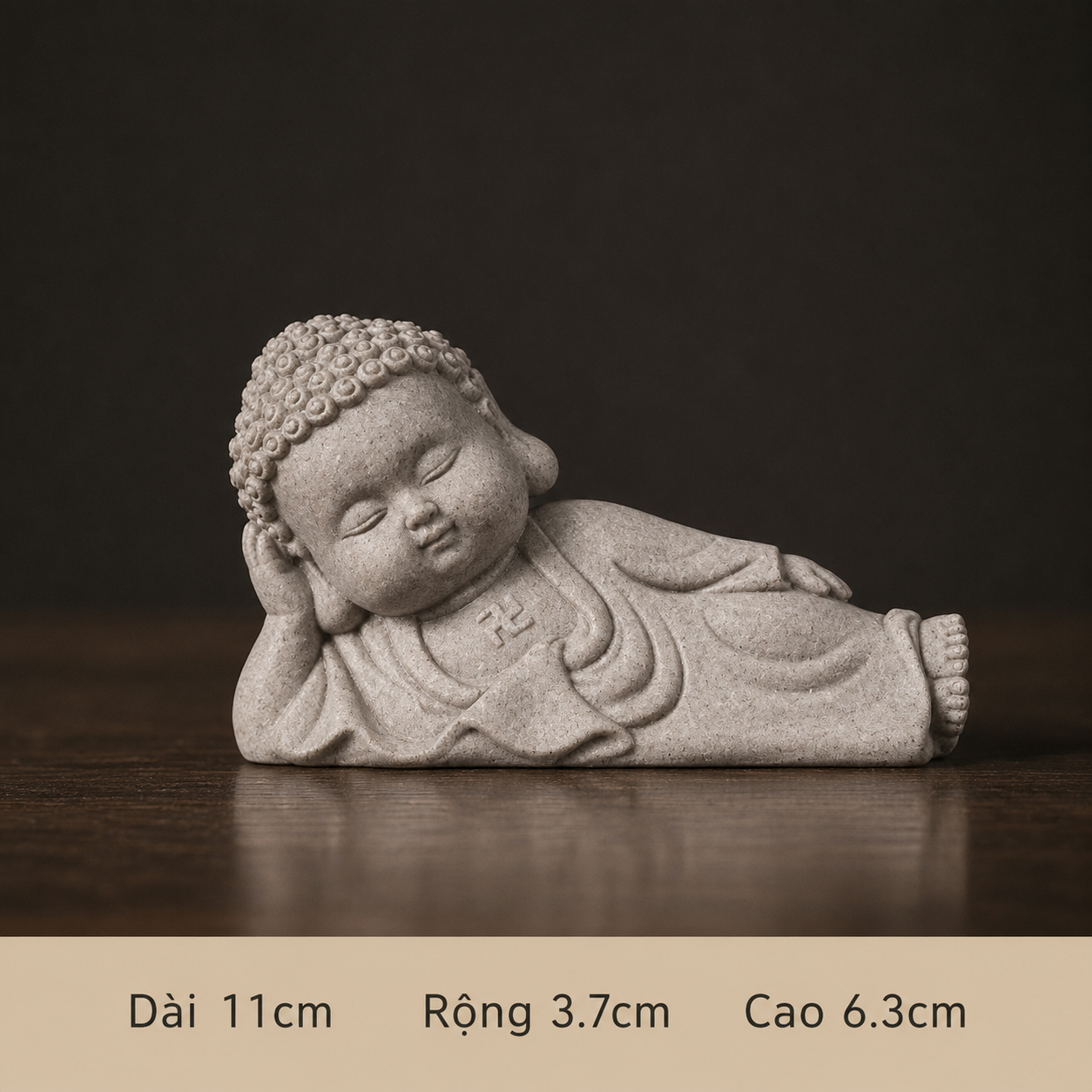 Tượng Tiểu Phật Nằm An Nhiên - Tượng Phong Thuỷ Decor Chất Liệu Đá Nhân Tạo Cao Cấp