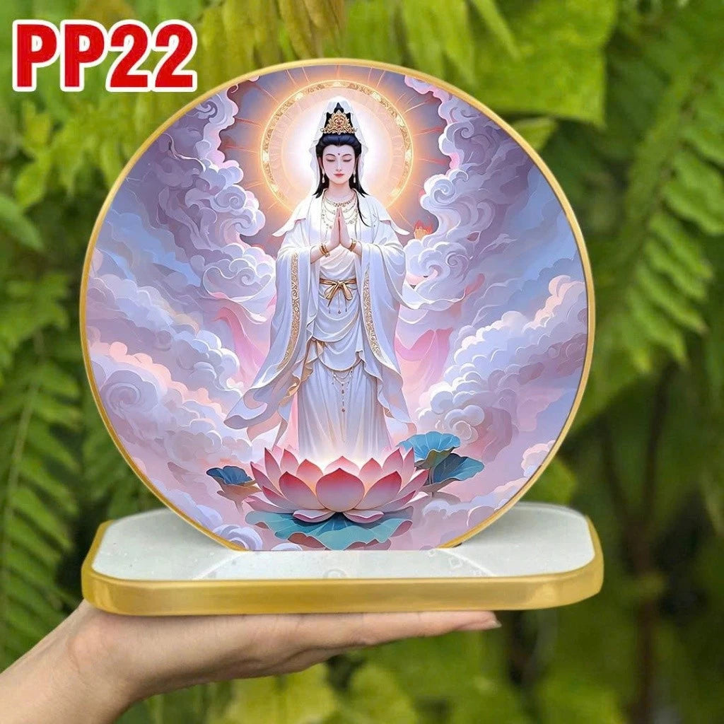 Tranh tròn QUÁN THẾ ÂM Tranh phật để bàn tráng gương trang trí nội thất + quà tặng ý nghĩa