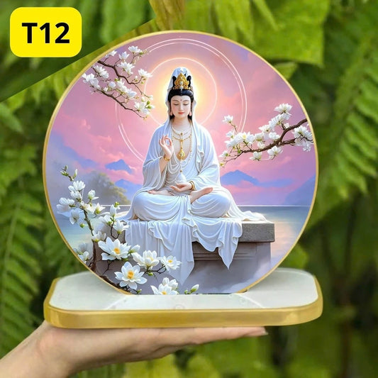 Tranh tròn QUÁN THẾ ÂM Tranh phật để bàn tráng gương trang trí nội thất + quà tặng ý nghĩa