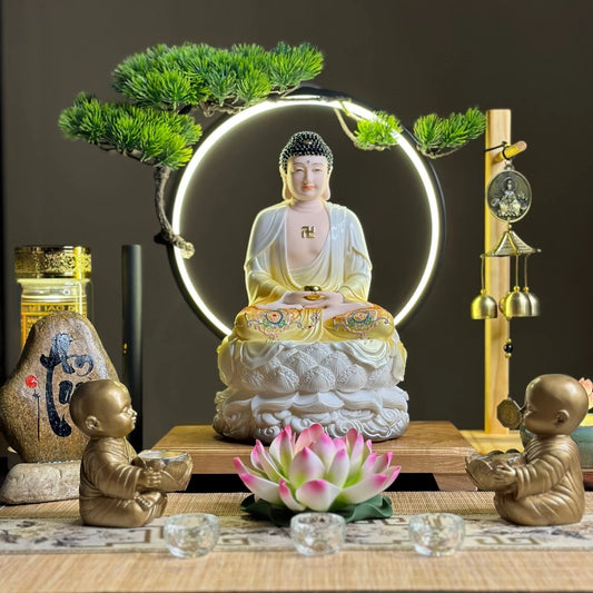 Bộ Tượng Ta Bà Tam Thánh, Thích Ca, Địa Tạng, Quan Âm Vàng Ngọc 12 inch