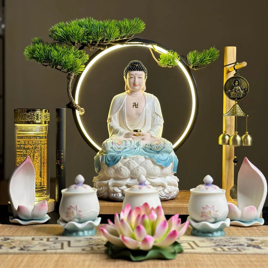 Bộ Tượng Ta Bà Tam Thánh, Thích Ca, Địa Tạng, Quan Âm Xanh Ngọc 12 inch
