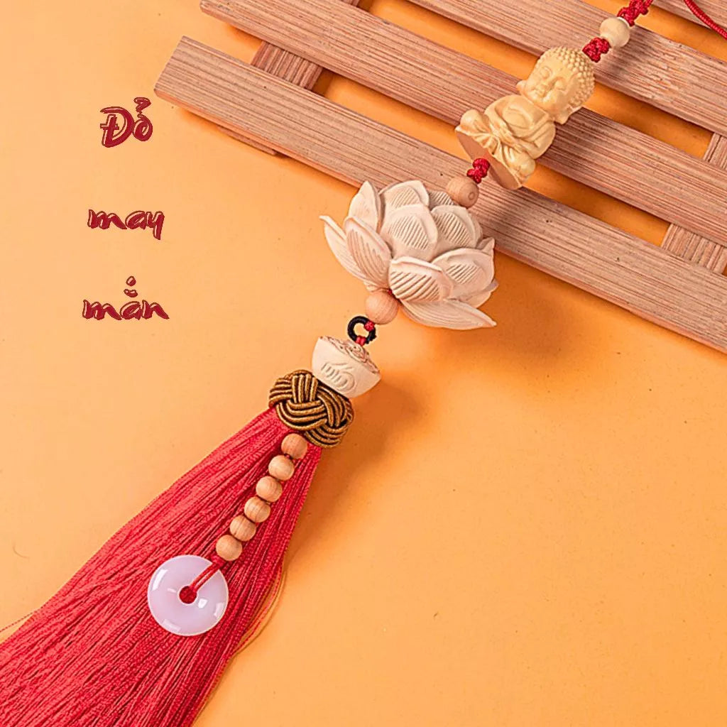 Khánh Treo Gương Xe Ô Tô Liên Hoa Tượng Phật Chữ Phúc Gỗ Hoàng Dương