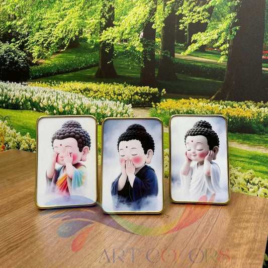 Bộ 3 khung tranh để bàn “Tam Không" – Tranh Tam Phật Bé Dễ Thương