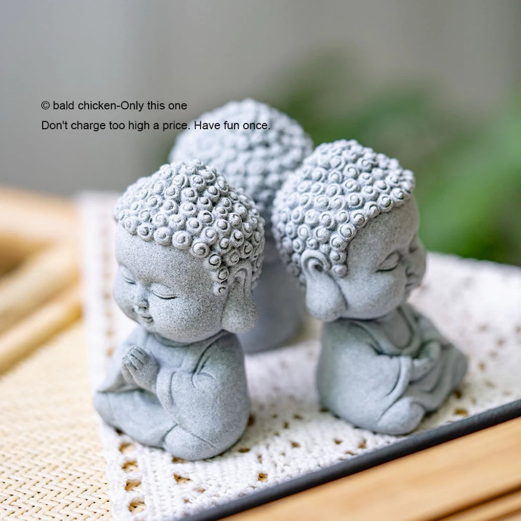 Bộ 3 Tượng Tam Tiểu Phật Adida Mini Decor Tiểu Cảnh- Bàn Trà- Terrarium - Tượng Decor Chất Liệu Đá Nhân Tạo Cao Cấp