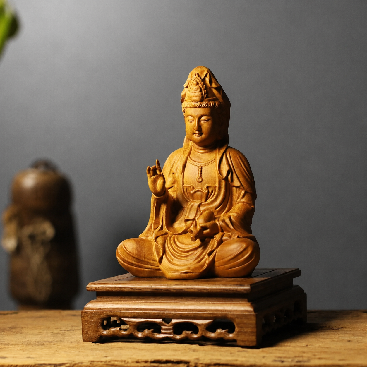 Tượng Quan Âm Bồ Tát gỗ Bách Decor Phật giáo, trưng bày bàn thờ, phòng thờ, góc tu tập