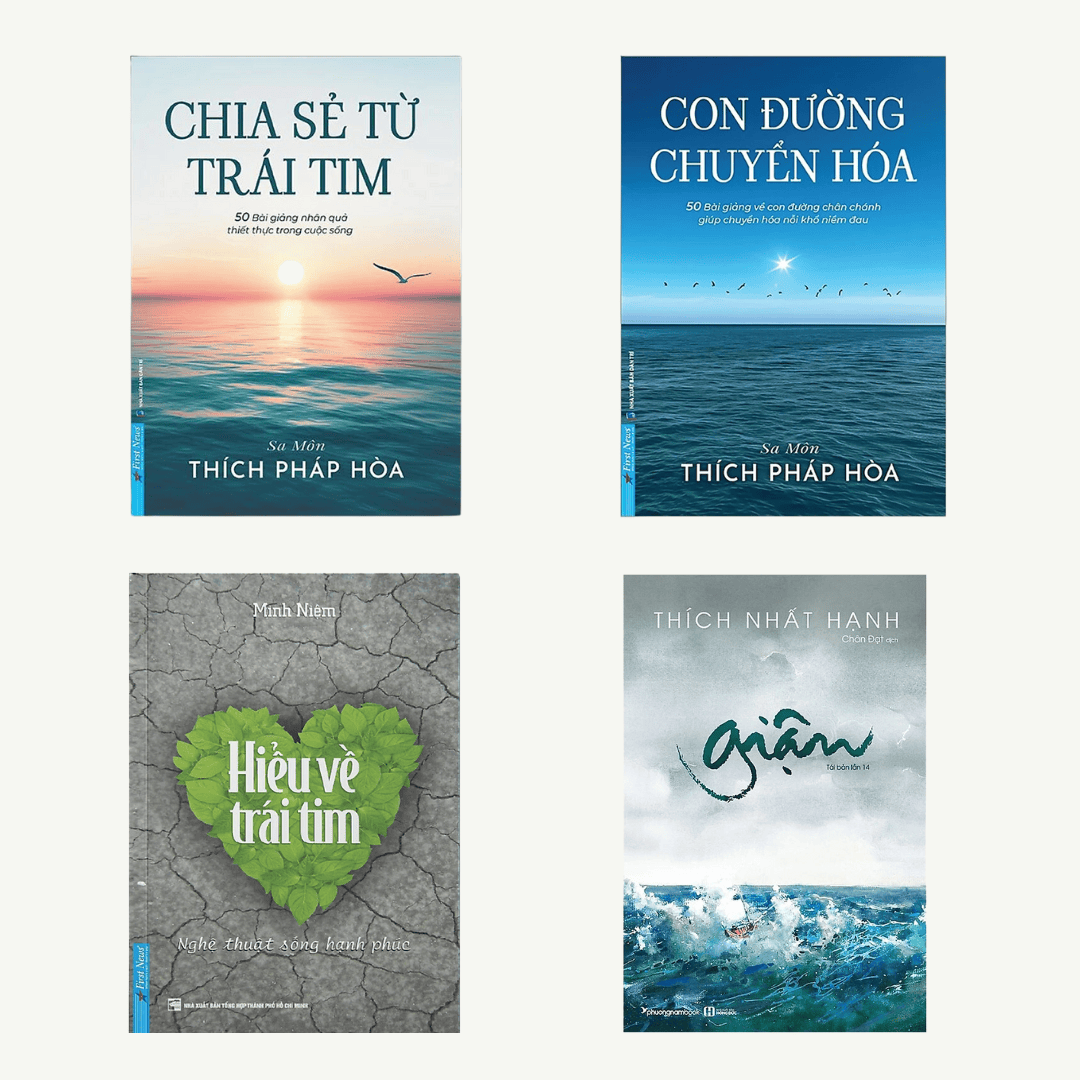 Bộ sách "Phiền não tức bồ đề" (Chia sẻ từ trái tim/Con đường chuyển hóa/Hiểu về trái tim/Giận)