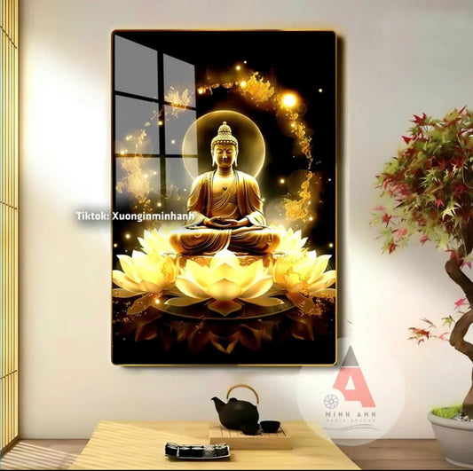 P01 - Tranh tráng gương Phật đài hoa sen