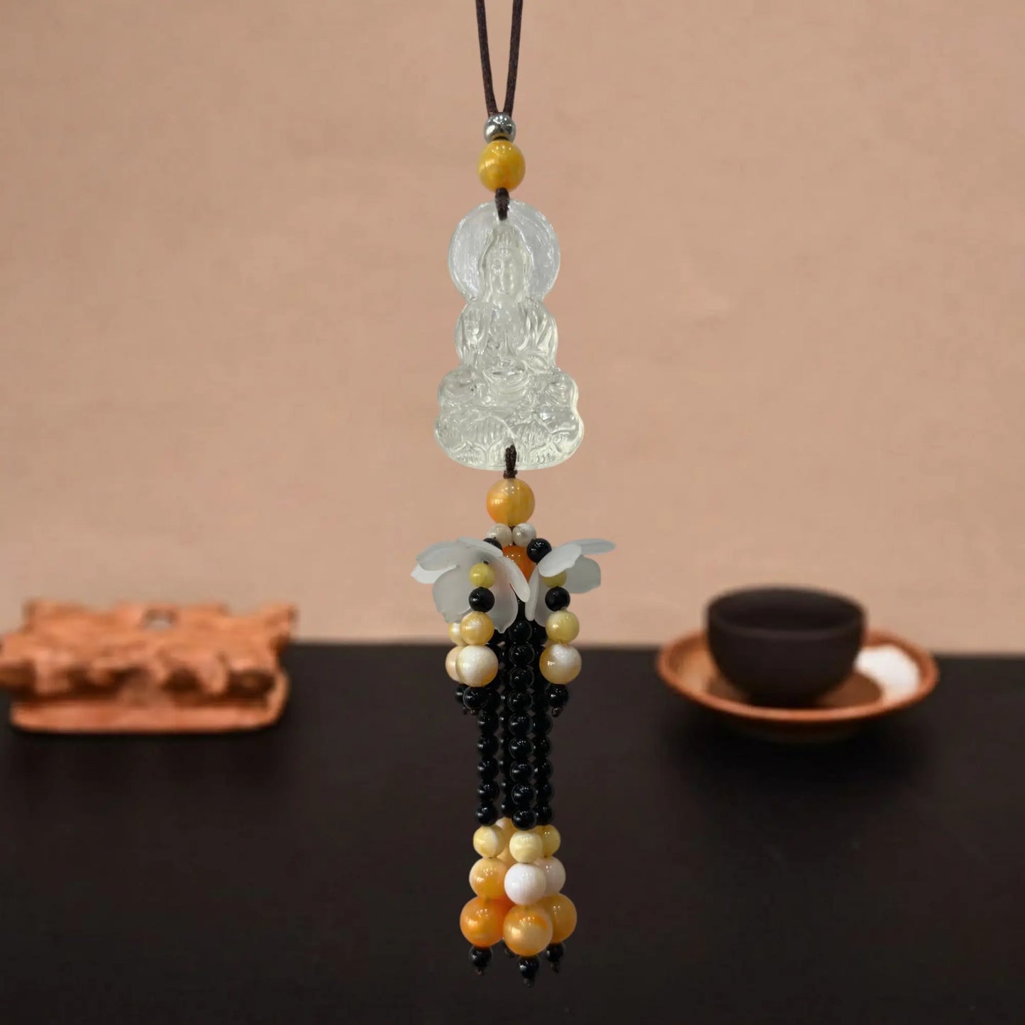 [Sale 70% Mừng Vu Lan] Khánh Treo Xe Phật Quan Âm Chuỗi Hoa Trắng Trang Trí Ô Tô, Nhà Cửa, Bàn Làm Việc Cao Cấp