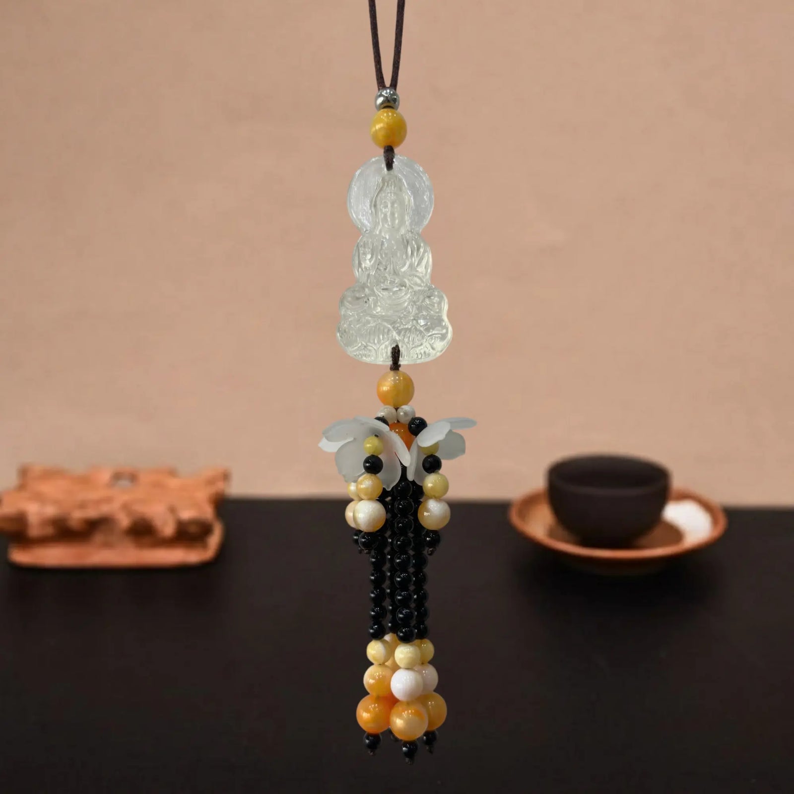 [Sale 70% Mừng Vu Lan] Khánh Treo Xe Phật Quan Âm Chuỗi Hoa Trắng Trang Trí Ô Tô, Nhà Cửa, Bàn Làm Việc Cao Cấp