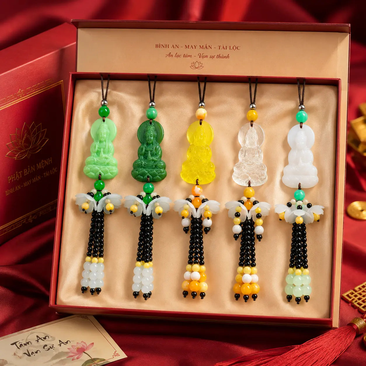 [Sale 70% Mừng Vu Lan] Khánh Treo Xe Phật Quan Âm Chuỗi Hoa Trắng Trang Trí Ô Tô, Nhà Cửa, Bàn Làm Việc Cao Cấp