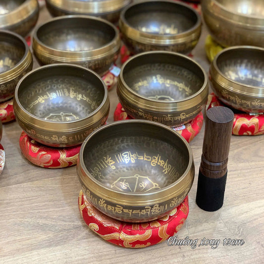 [12cm] Chuông Xoay Nepal - Tặng Kèm Đế Gỗ + Dùi Gỗ