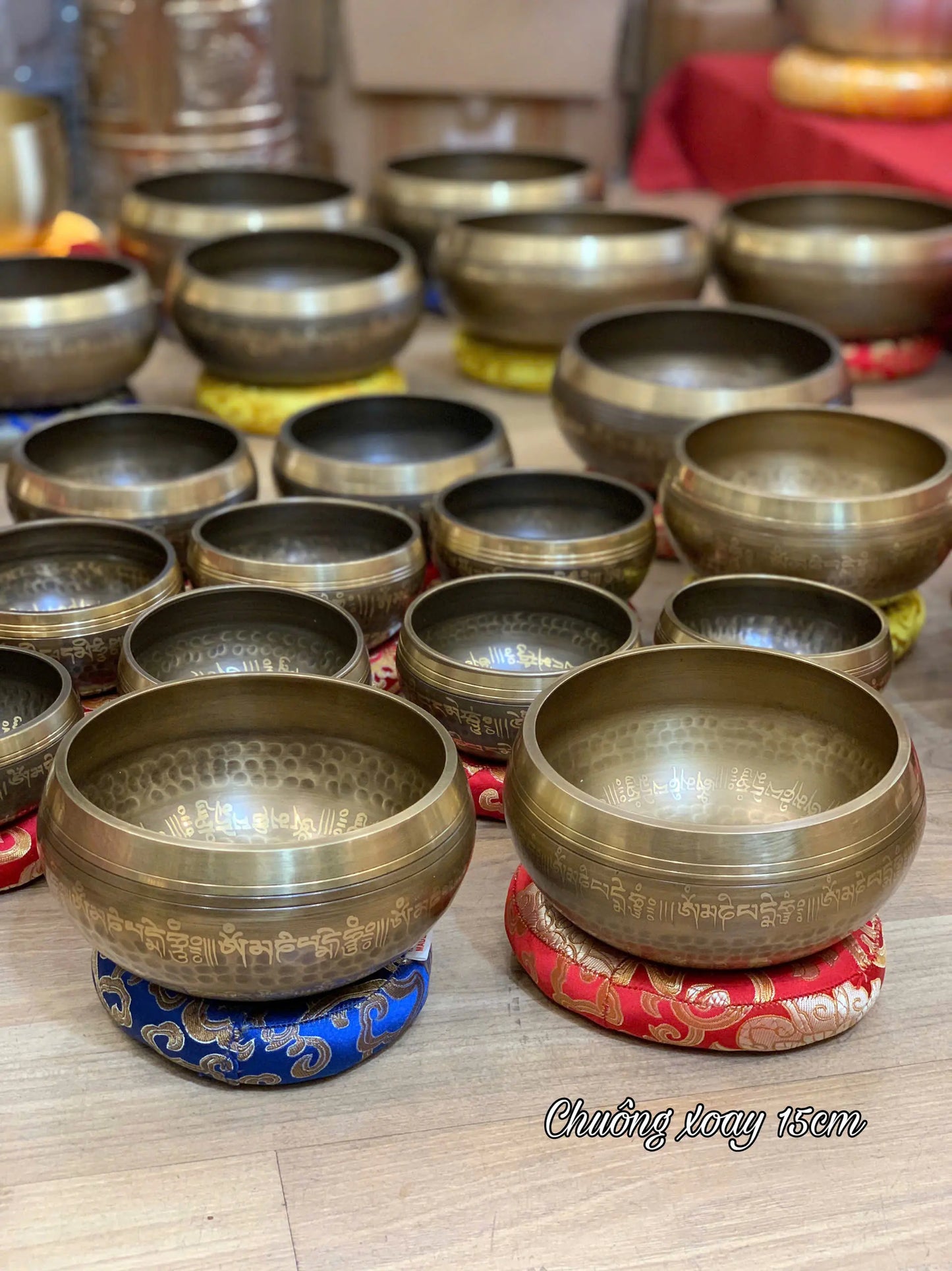 [15cm] Chuông Xoay Nepal - Tặng Kèm Đế Gỗ + Dùi Gỗ