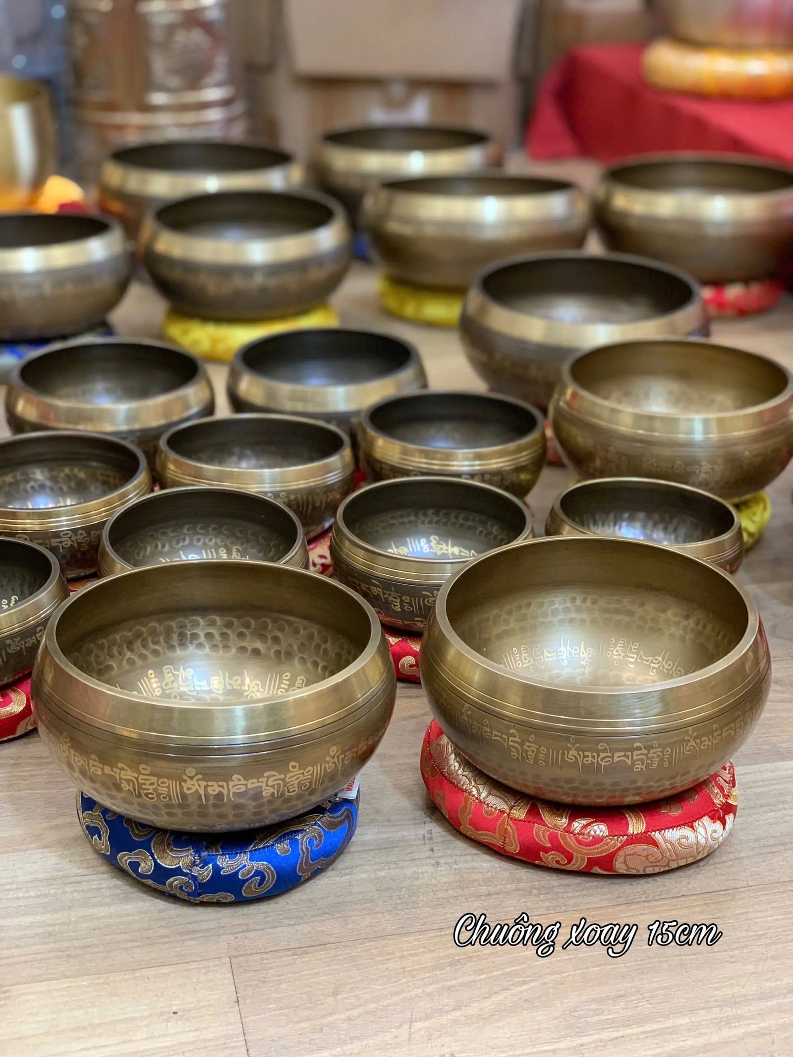 [15cm] Chuông Xoay Nepal - Tặng Kèm Đế Gỗ + Dùi Gỗ