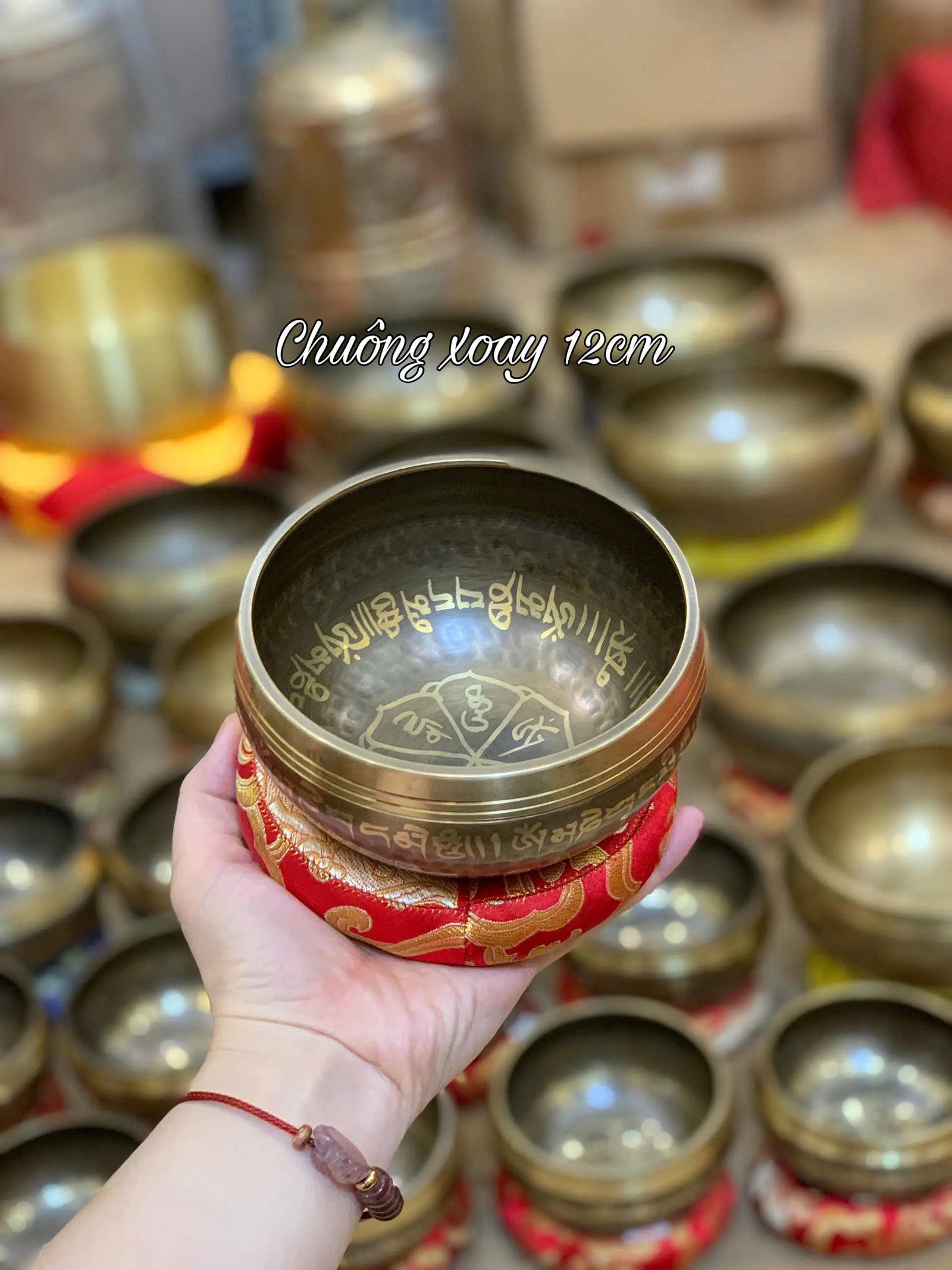 [12cm] Chuông Xoay Nepal - Tặng Kèm Đế Gỗ + Dùi Gỗ