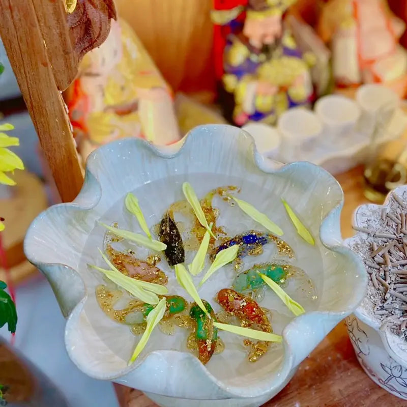 [Tặng 5 cá koi trang trí ngũ hành] BÁT THẢ HOA VÂN ĐÁ TẮM PHẬT - BÁT MINH ĐƯỜNG TỤ THỦY SIZE 20CM