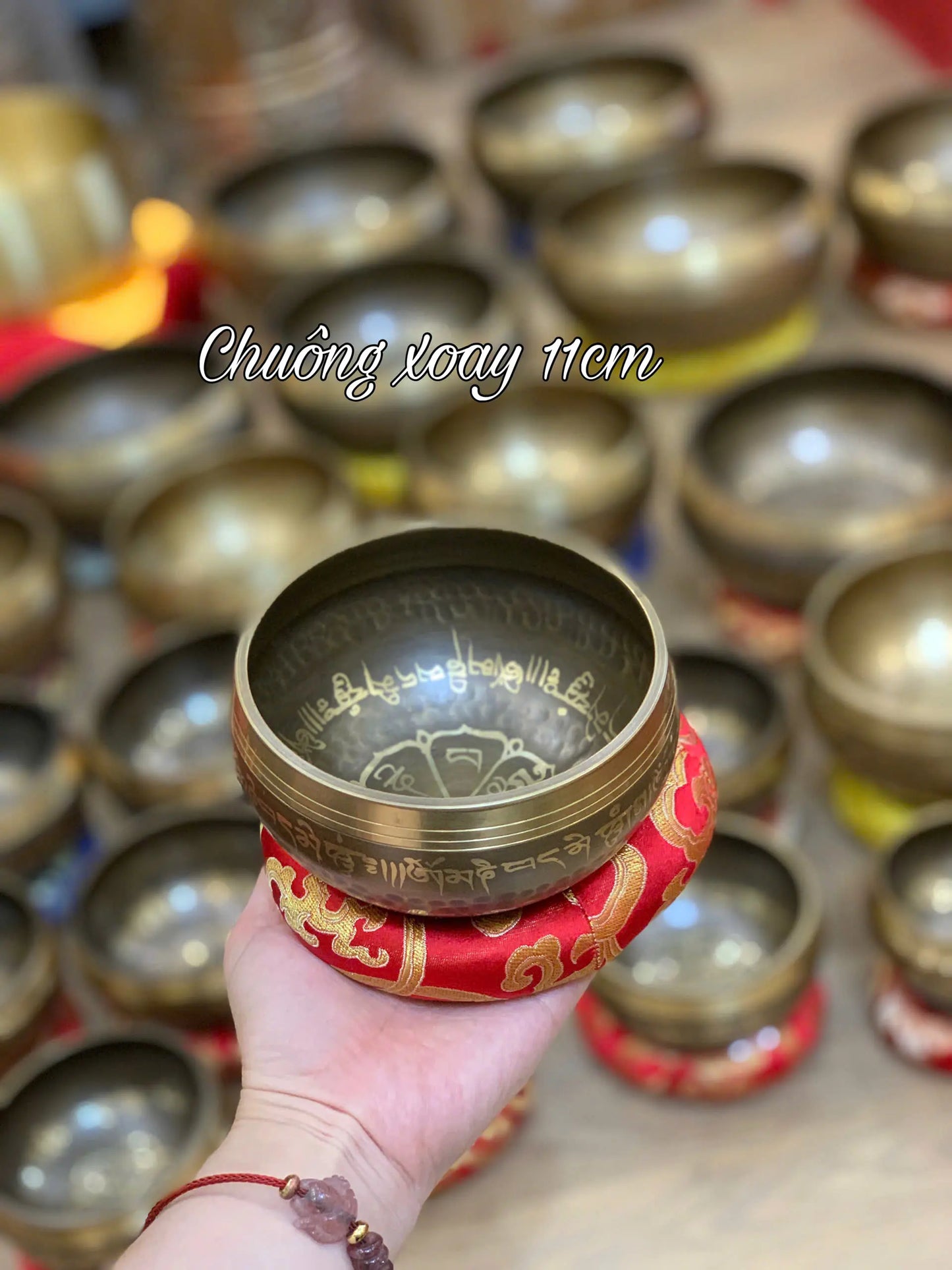 [11cm] Chuông Xoay Nepal - Tặng Kèm Đế Gỗ + Dùi Gỗ