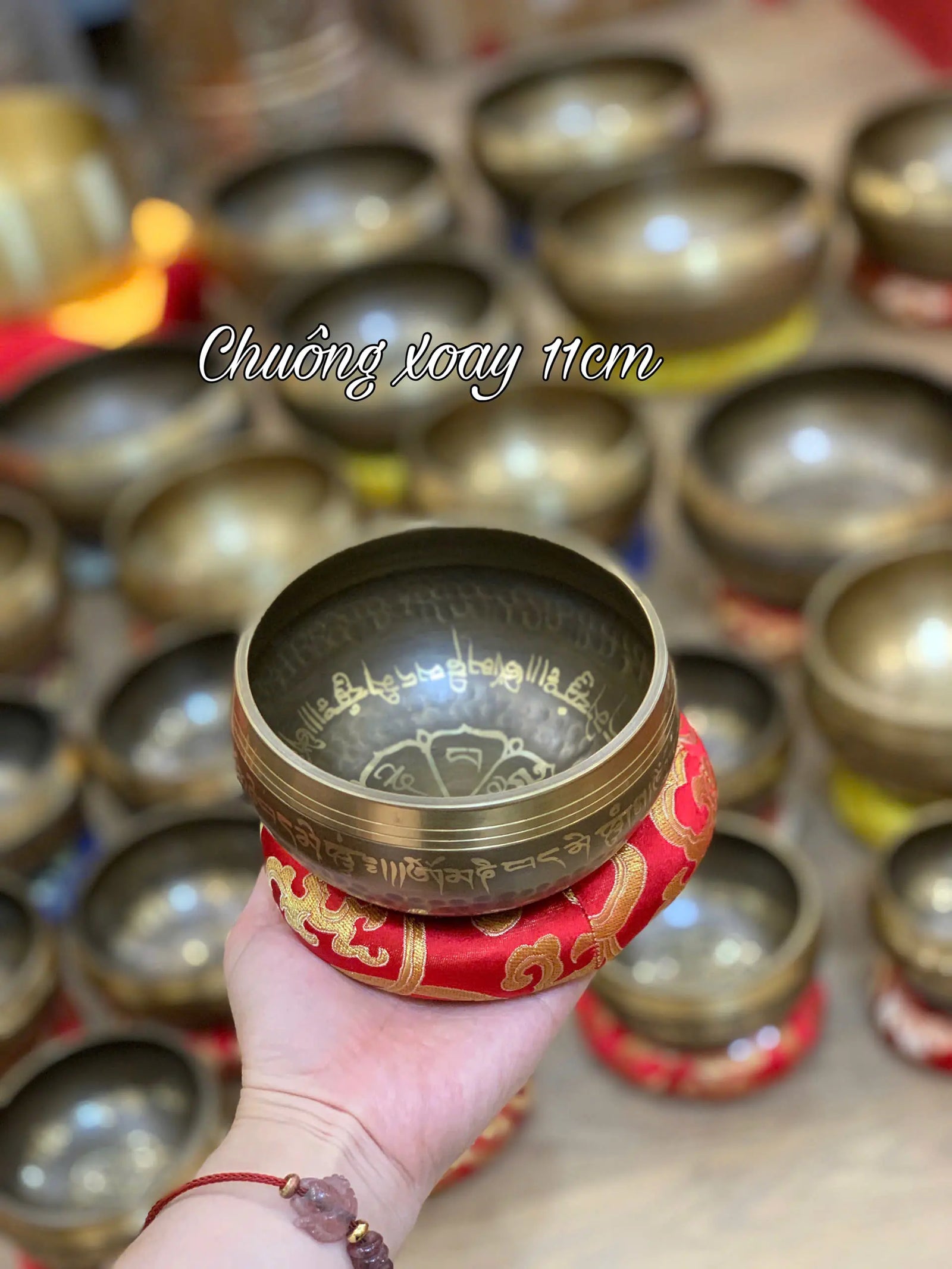 [11cm] Chuông Xoay Nepal - Tặng Kèm Đế Gỗ + Dùi Gỗ