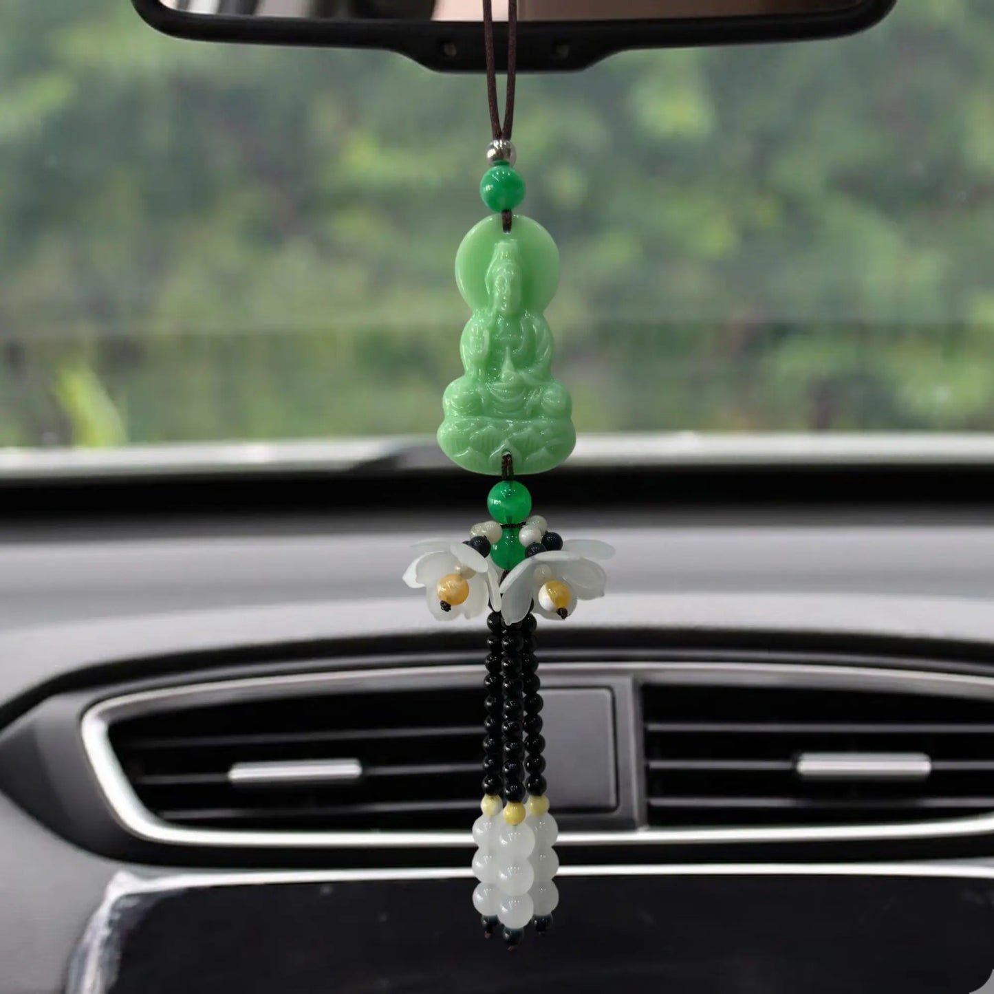[Sale 70% Mừng Vu Lan] Khánh Treo Xe Phật Quan Âm Chuỗi Hoa Trắng Trang Trí Ô Tô, Nhà Cửa, Bàn Làm Việc Cao Cấp