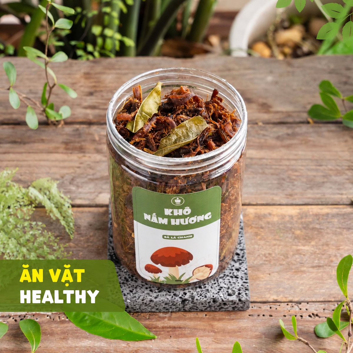 Khô Nấm Hương Sả Lá Chanh Không Tỏi Tiệm Chay Nhà Tâm - A08