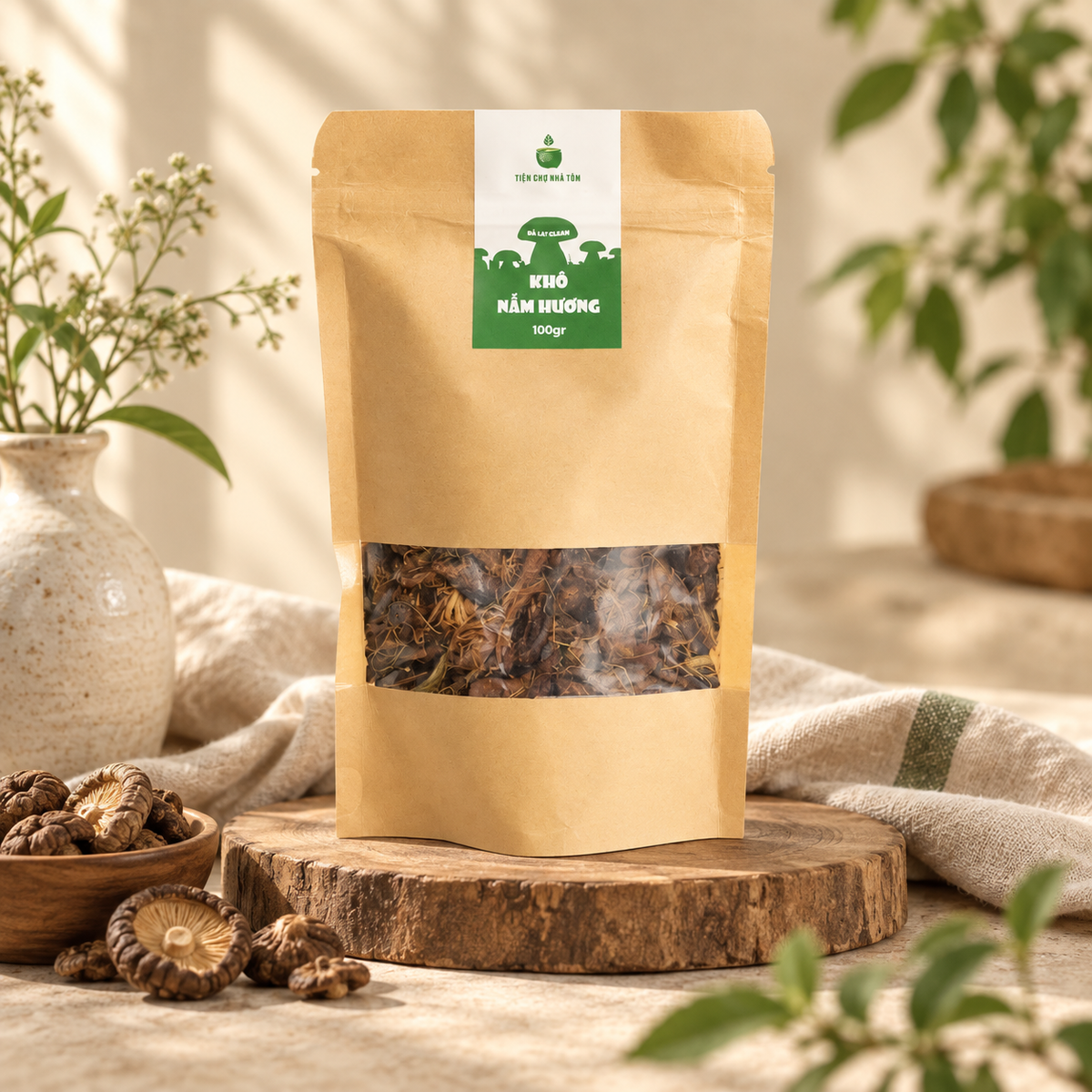 Khô Nấm Hương Sả Lá Chanh Không Tỏi Tiệm Chay Nhà Tâm - A08