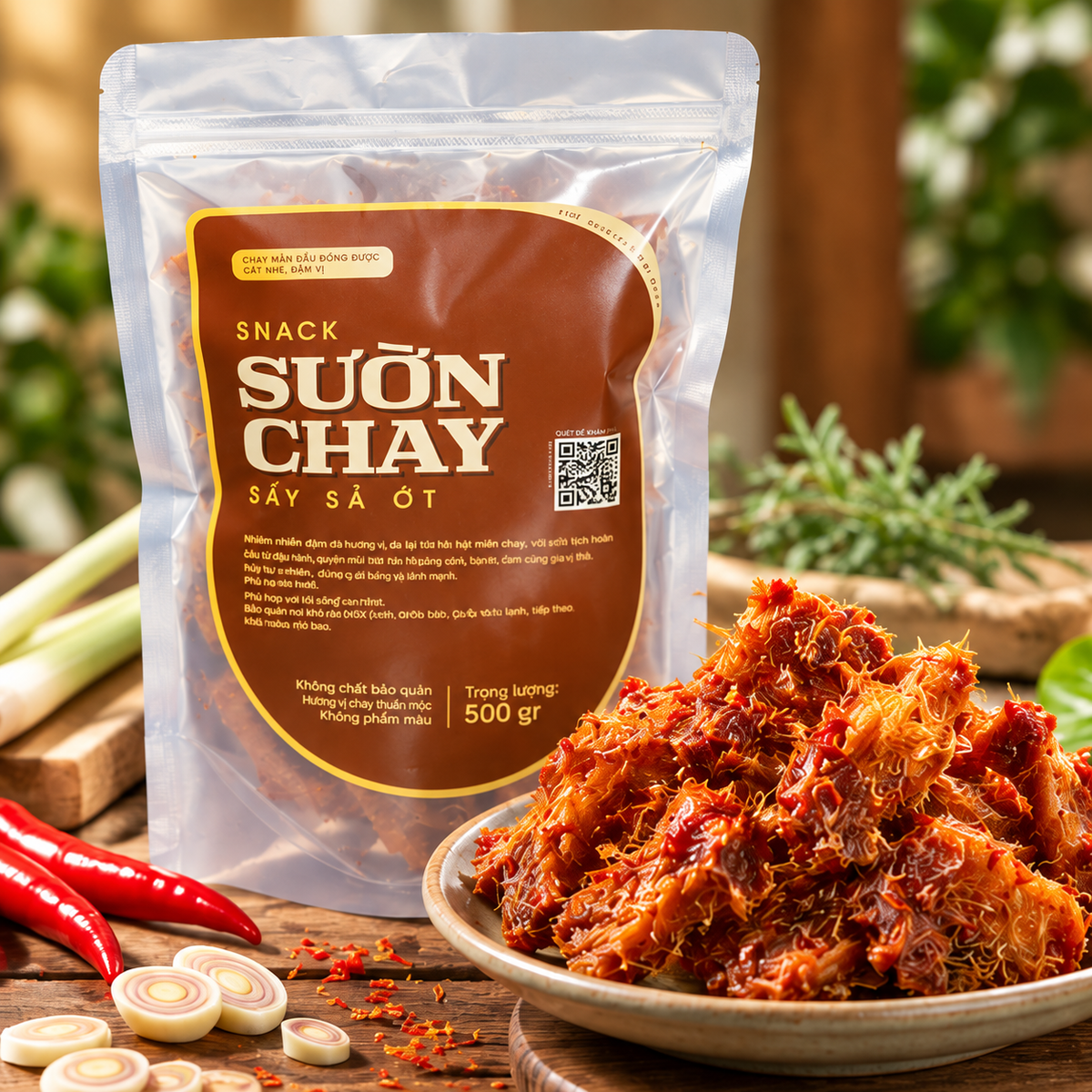 Sườn chay sấy sả ớt túi lớn - Thơm ngon giòn, đóng túi 500g - A15