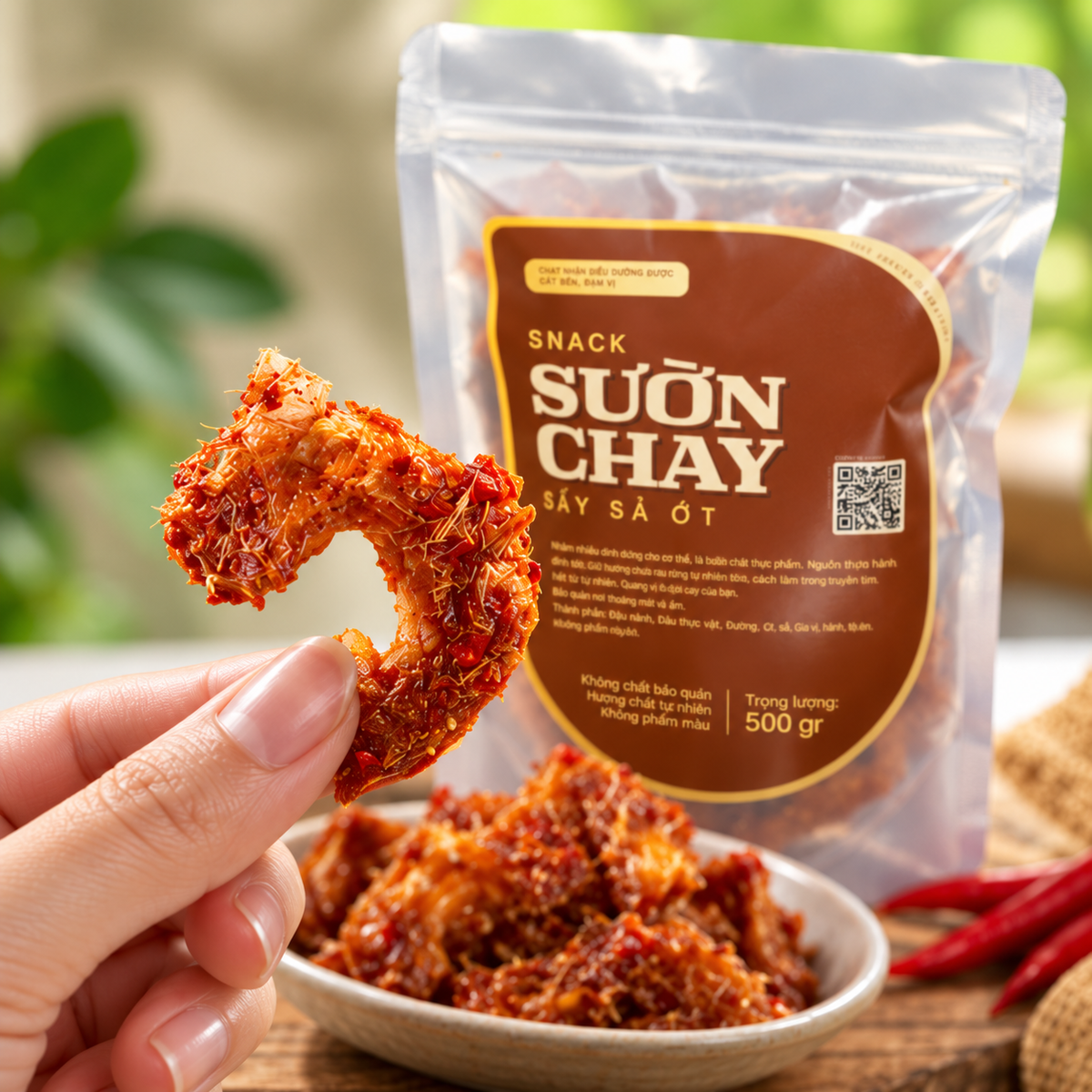 Sườn chay sấy sả ớt túi lớn - Thơm ngon giòn, đóng túi 500g - A15