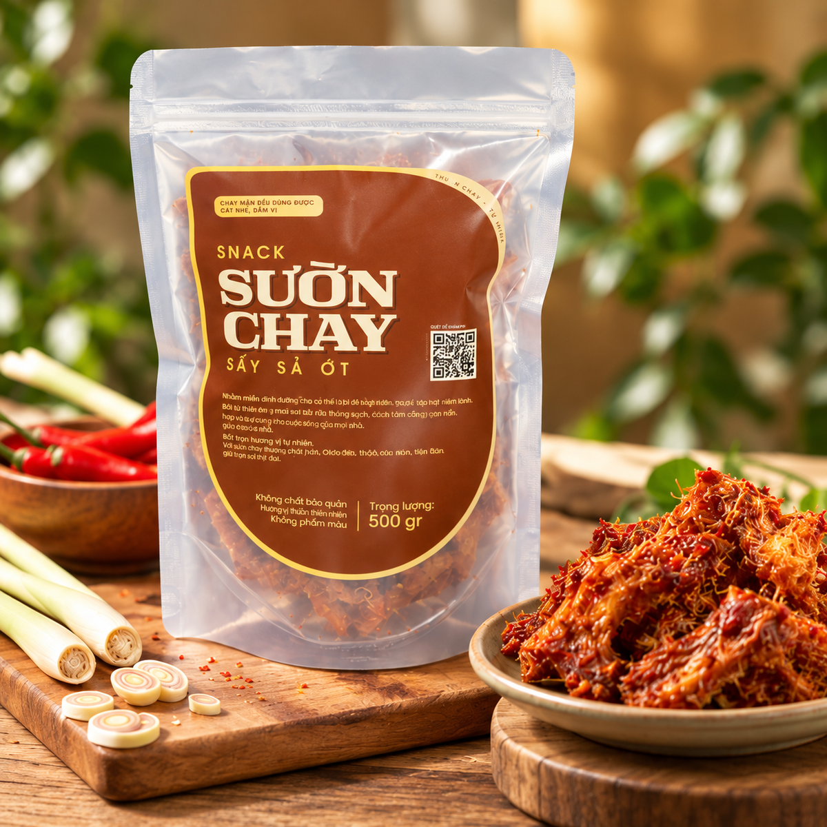 Sườn chay sấy sả ớt túi lớn - Thơm ngon giòn, đóng túi 500g - A15