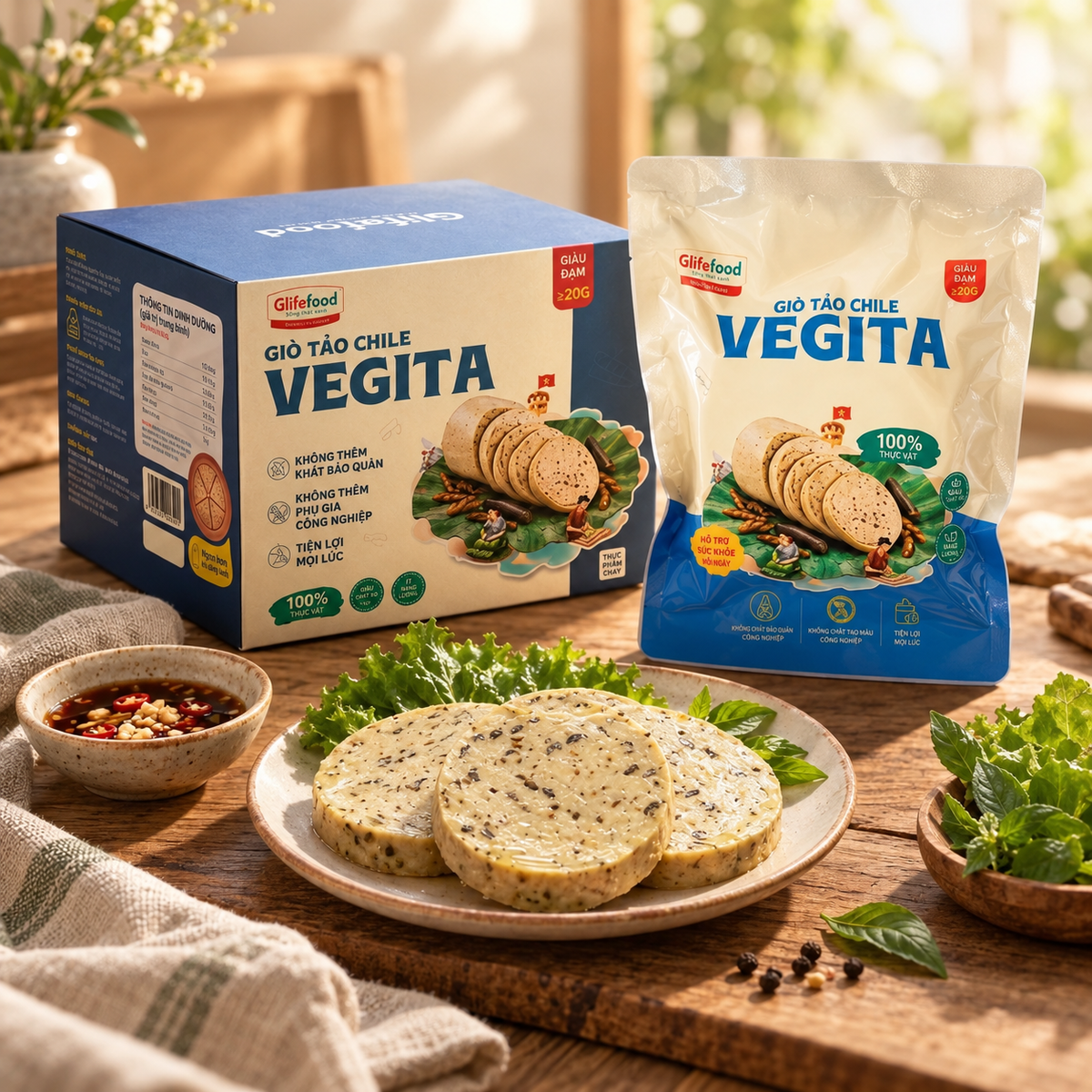 Giò Tảo Vegita - Giò Chay, Chả Chay Ăn Liền 600g [3 khoanh giò x 200g] - A30