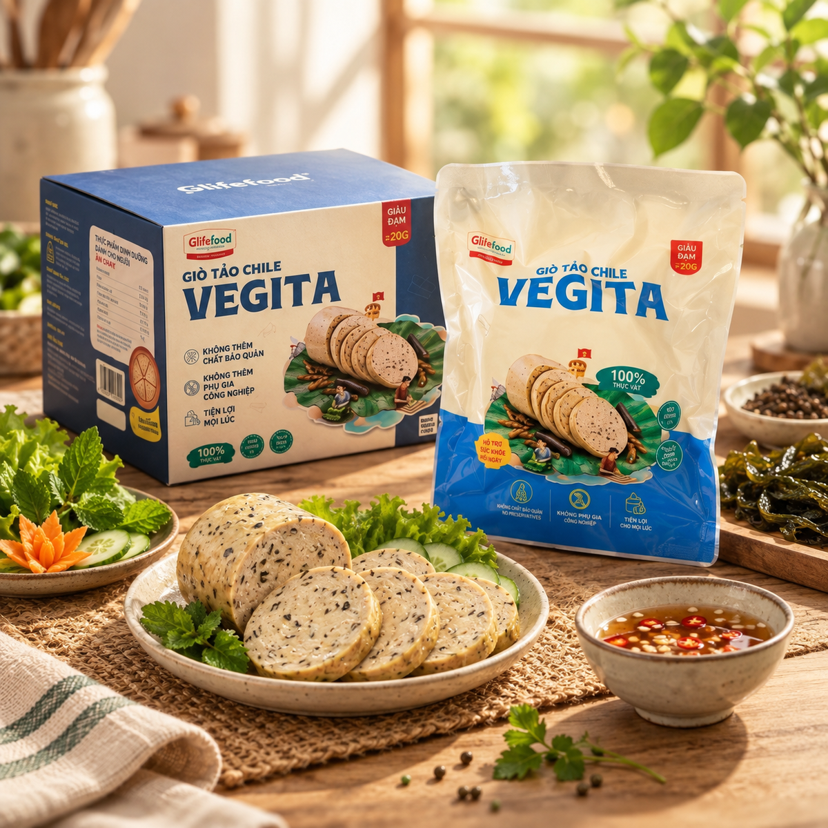 Giò Tảo Vegita - Giò Chay, Chả Chay Ăn Liền 600g [3 khoanh giò x 200g] - A30