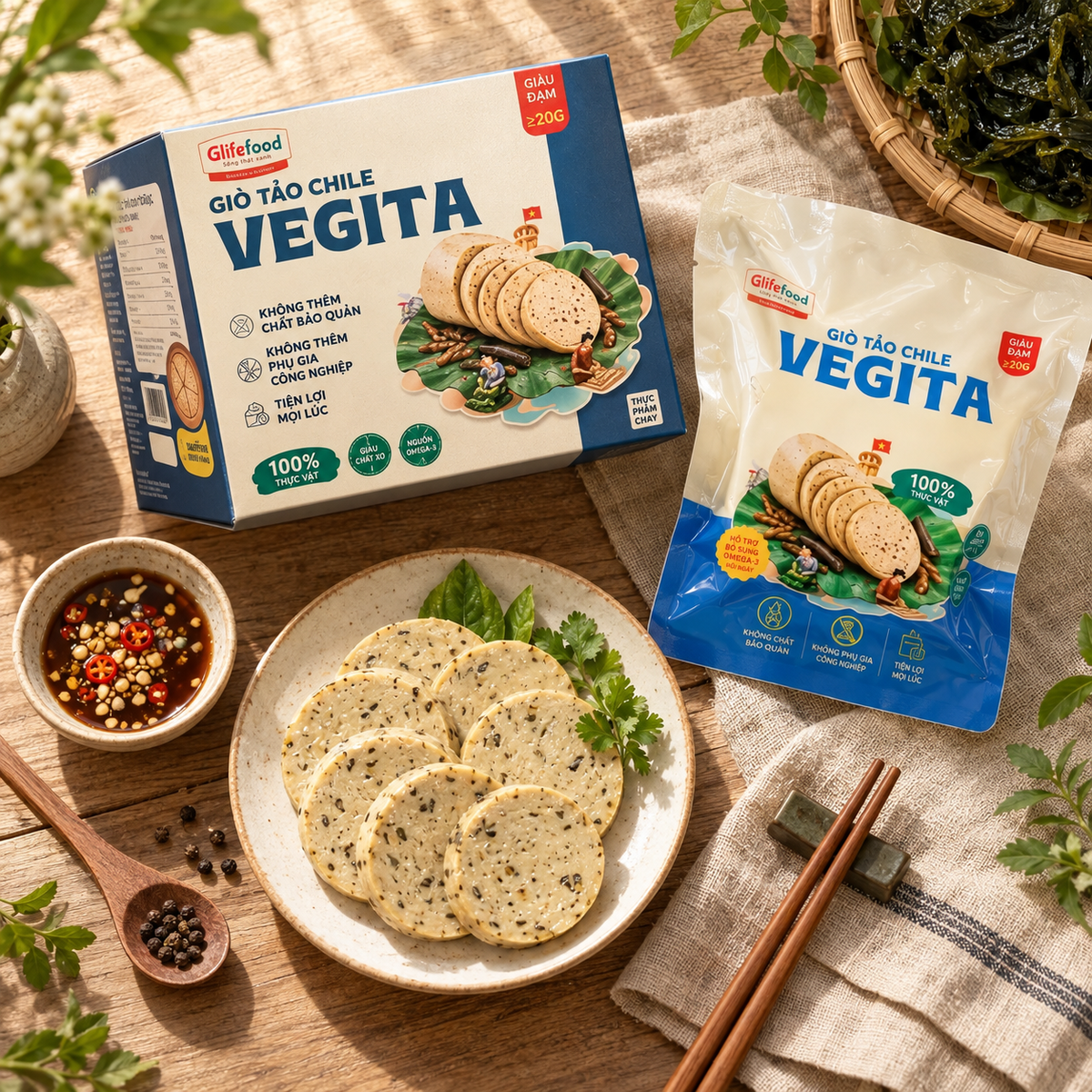 Giò Tảo Vegita - Giò Chay, Chả Chay Ăn Liền 600g [3 khoanh giò x 200g] - A30