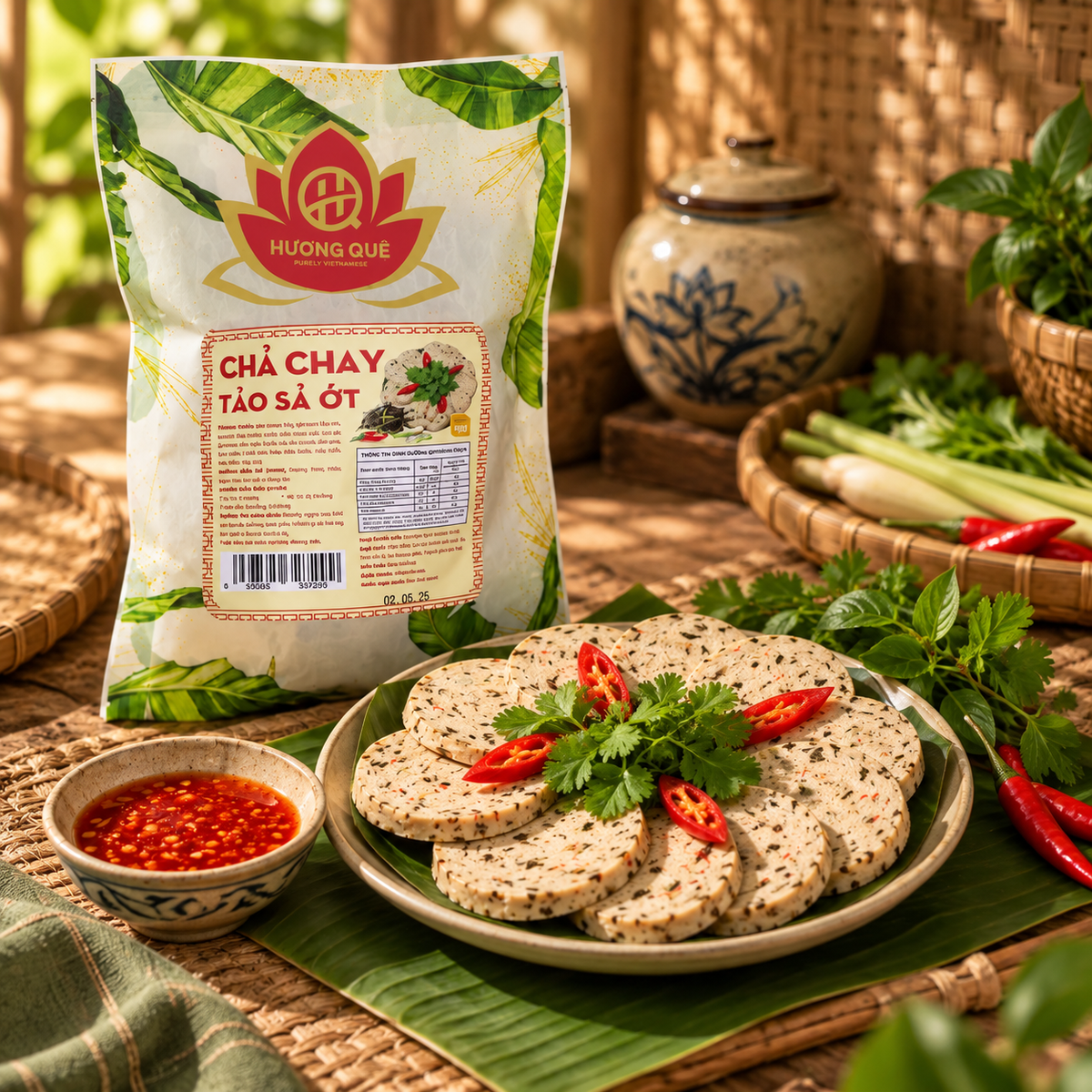 3 Đòn Chả Chay Tảo Xoắn Chile Sả Ớt - Tiệt Trùng Ăn Liền - A33