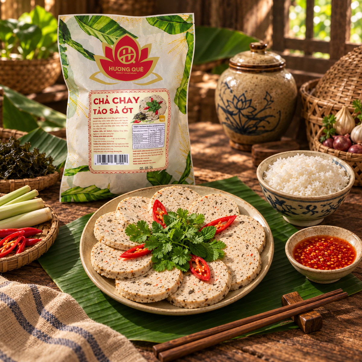 3 Đòn Chả Chay Tảo Xoắn Chile Sả Ớt - Tiệt Trùng Ăn Liền - A33