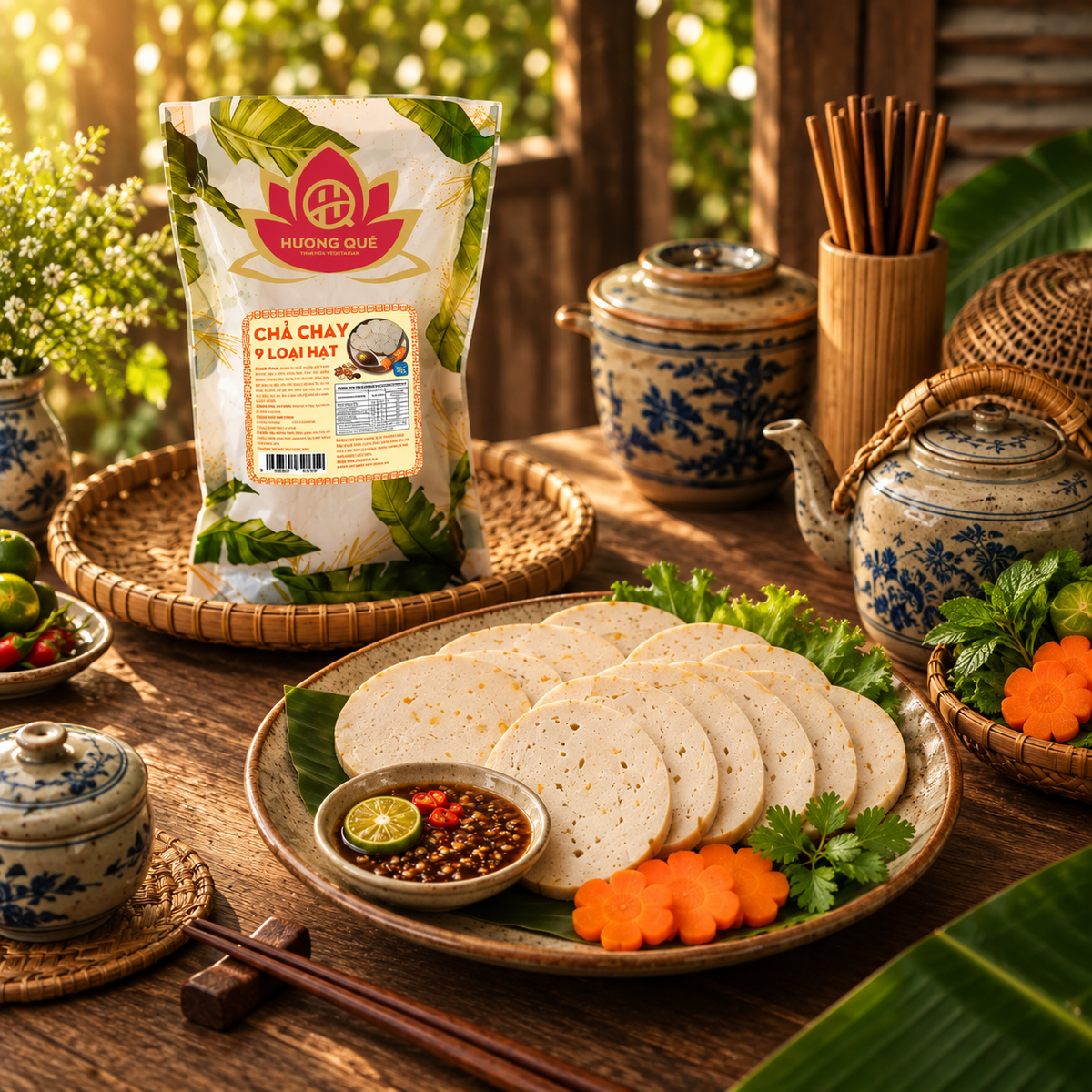 3 Đòn Chả Chay 9 Loại Hạt Ngũ Cốc 250g - Tiệt Trùng Ăn Liền - A34