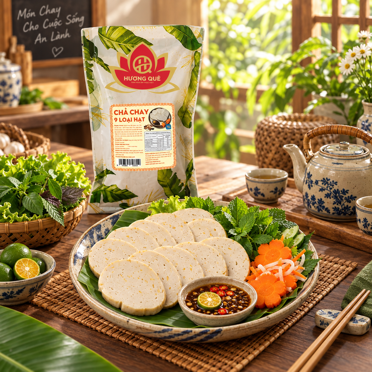 3 Đòn Chả Chay 9 Loại Hạt Ngũ Cốc 250g - Tiệt Trùng Ăn Liền - A34