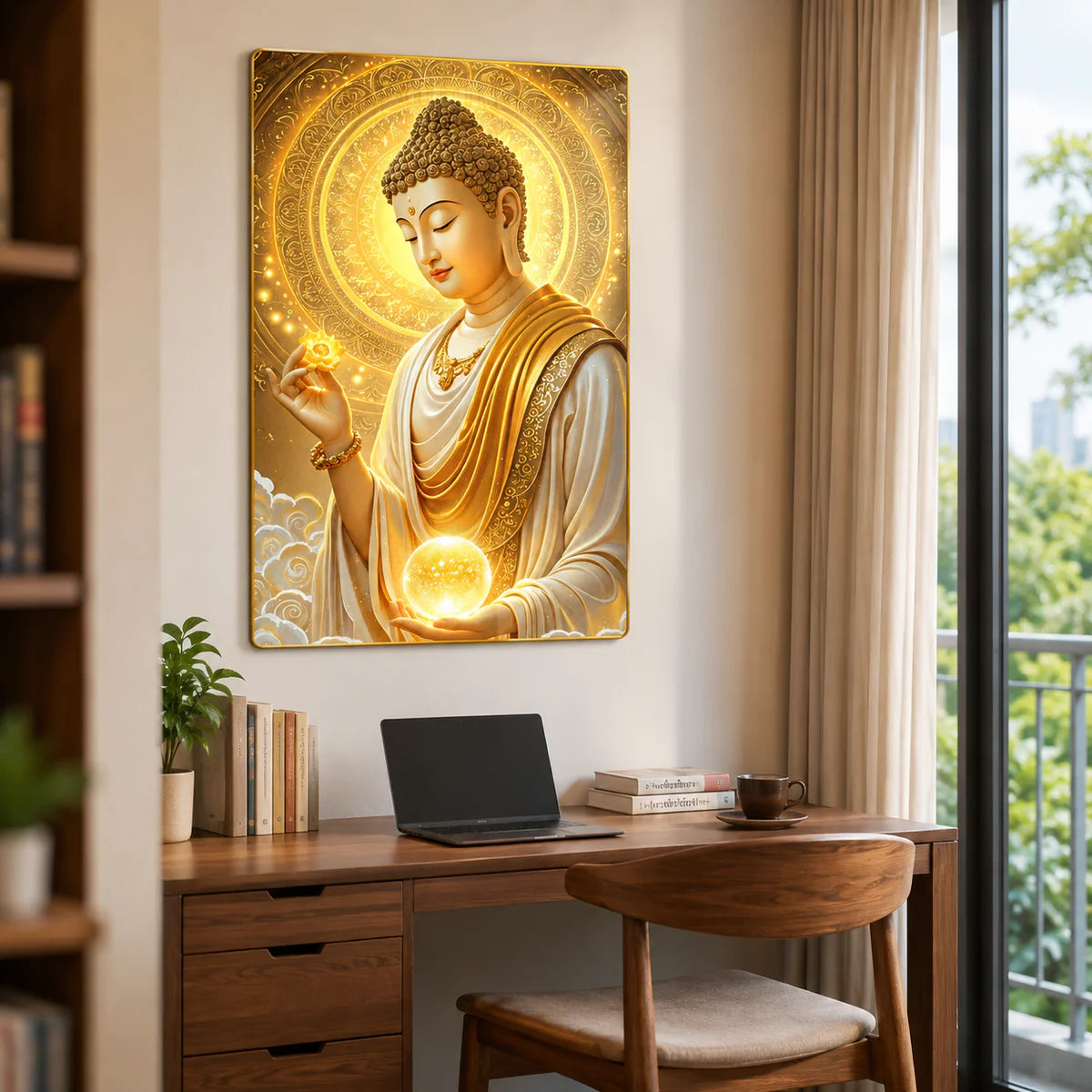 P14 - Tranh tráng gương Phật nghiêng tay hoa tay trăng