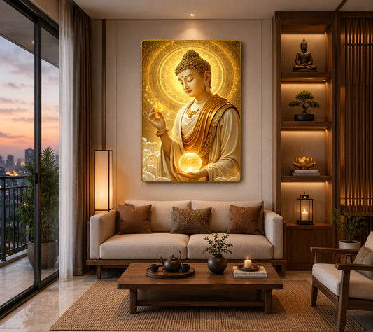 P14 - Tranh tráng gương Phật nghiêng tay hoa tay trăng