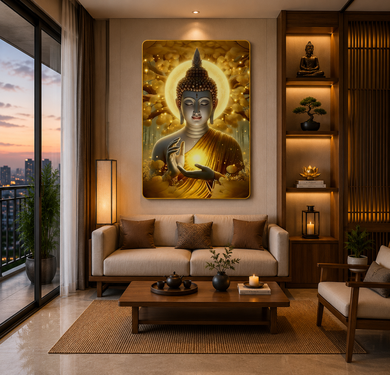 P05 - Tranh tráng gương Phật ánh sáng trong tay