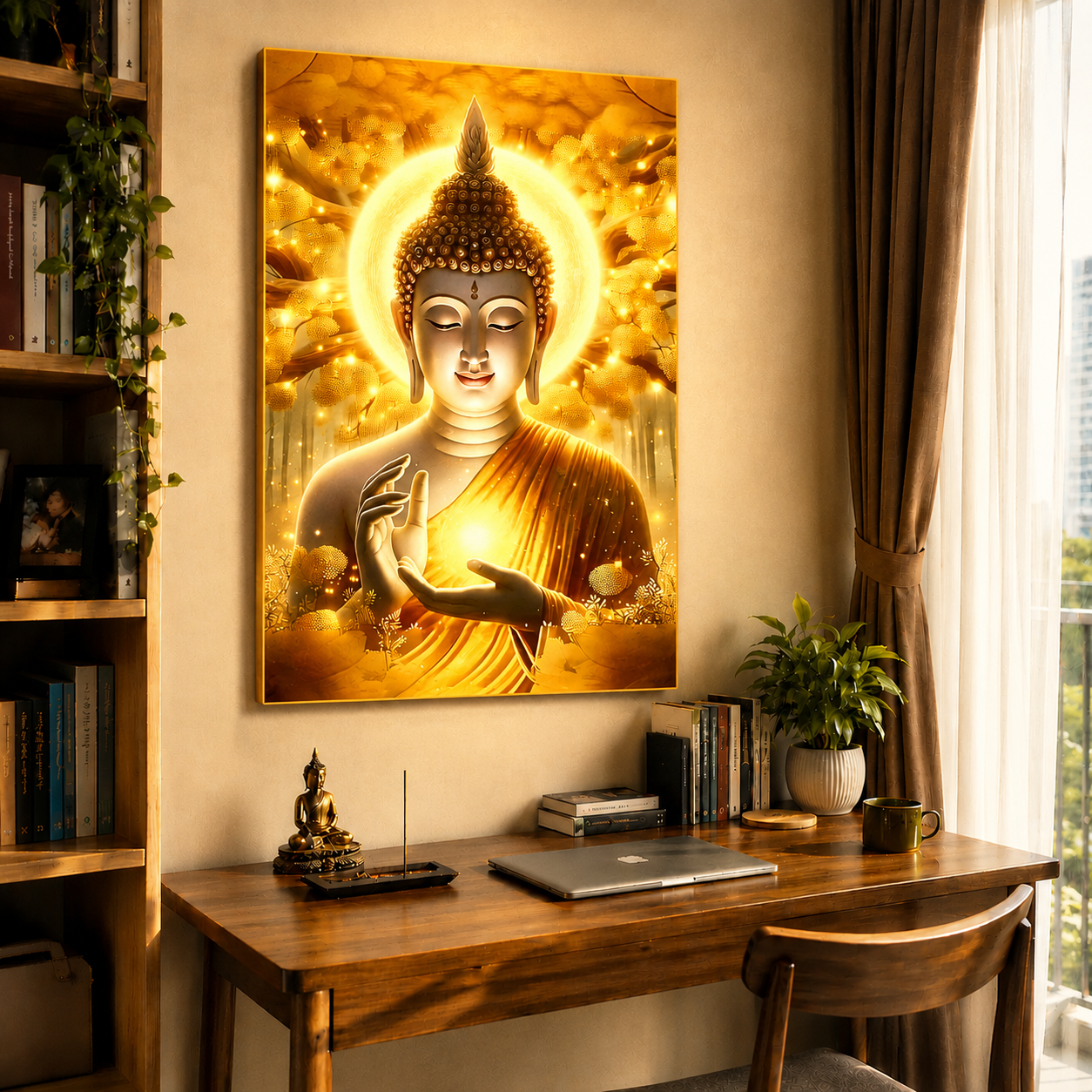 P05 - Tranh tráng gương Phật ánh sáng trong tay
