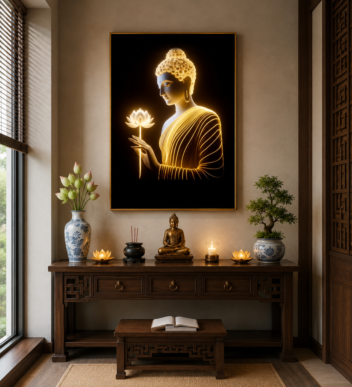 Tranh Phật Bổ Sư Thích Ca Mâu Ni Đèn Hộp treo Tường Trang Trí Nhà Cửa, Phòng Khách, Decor Góc Tu Tập, Phòng Đồng cao cấp thờ cúng treo phòng thờ cúng dường trang trí góc tu tập