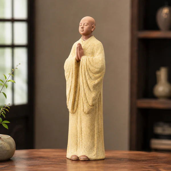 Tượng Sư Thầy Bái Phật Decor Bàn Trà, Góc Phòng, Tiểu Cảnh - Tượng Decor Chất Liệu Đá Nhân Tạo Cao Cấp