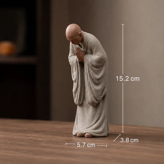 Tượng Sư Thầy Bái Phật Decor Bàn Trà, Góc Phòng, Tiểu Cảnh - Tượng Decor Chất Liệu Đá Nhân Tạo Cao Cấp