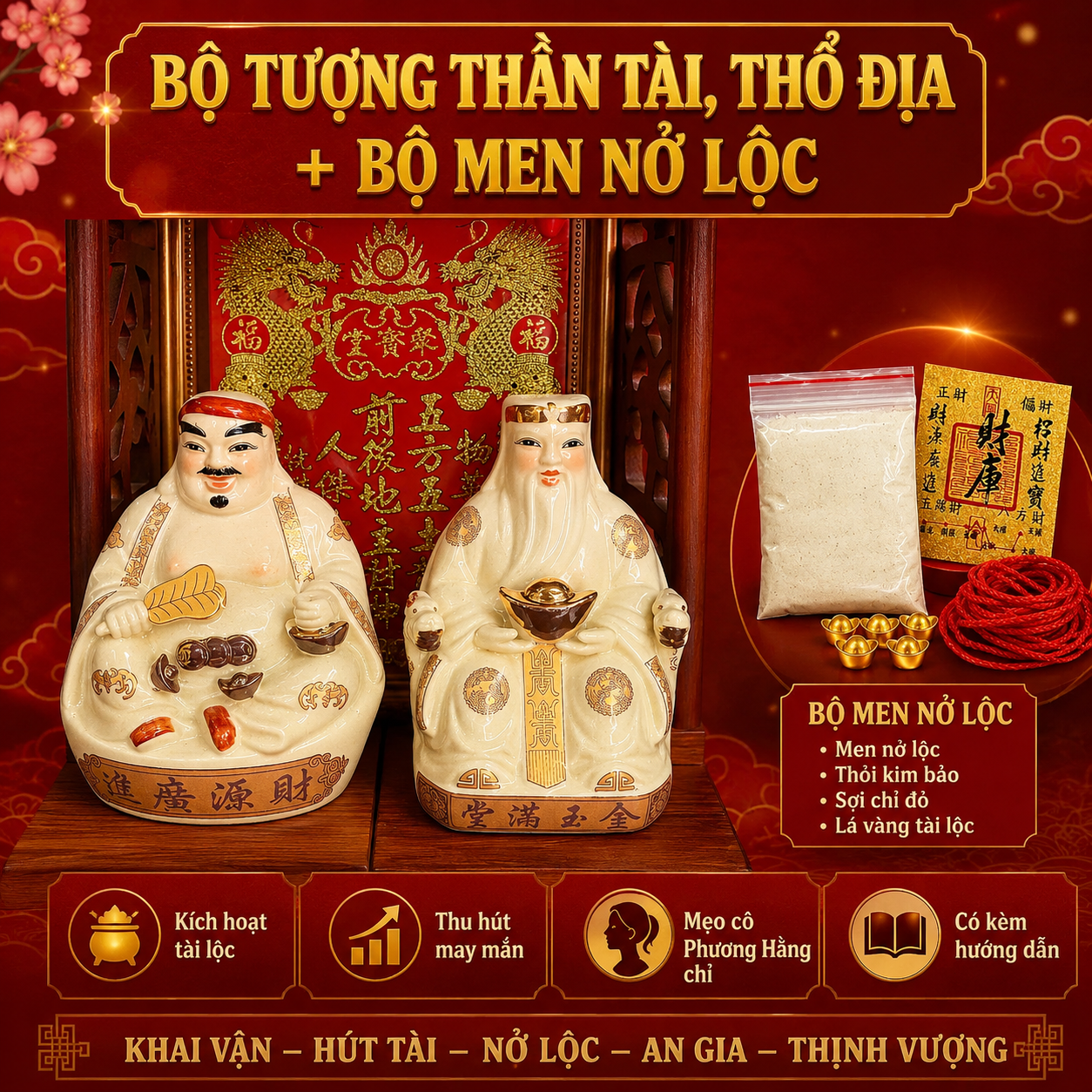 Tượng Thần Tài - Thổ Địa Cao Cấp + Men Nở Lộc