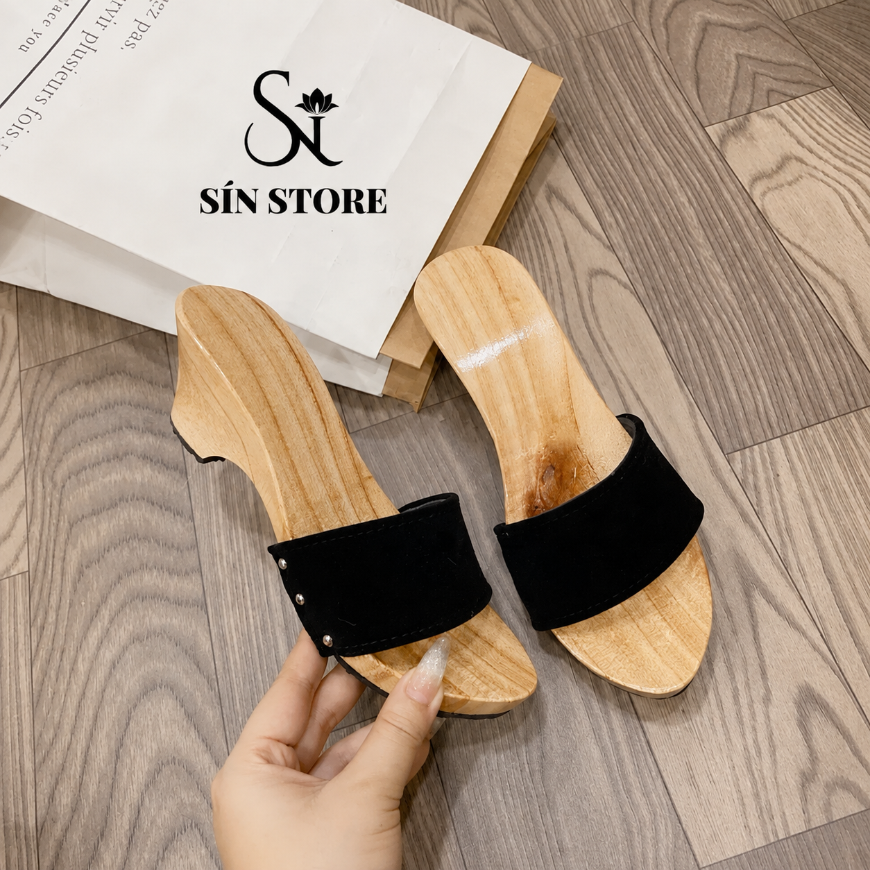 Guốc mộc truyền thống có đế chống trơn mặc áo dài, áo bà ba, đi chùa, việt phục