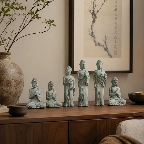 Bộ 3 Tượng Phật Thích Ca Mâu Ni Mini Đá Xanh- Tam Tịnh Tâm Decor