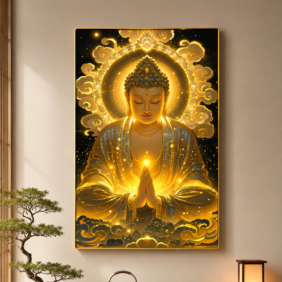 P04 - Tranh tráng gương Phật phát sáng hào quang