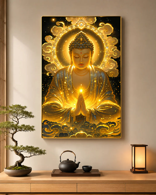 P04 - Tranh tráng gương Phật phát sáng hào quang