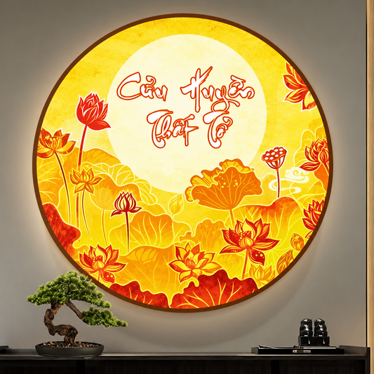 (Thờ Cửu Huyền Thất Tổ ) Đèn Điện Hào Quang in Trúc chỉ Trang Trí Bàn Thờ Tượng Phật, Đèn Thờ Gia Tiên Decor Decor Phòng Tranh Trang Trí Nhà Mica - Mã 1