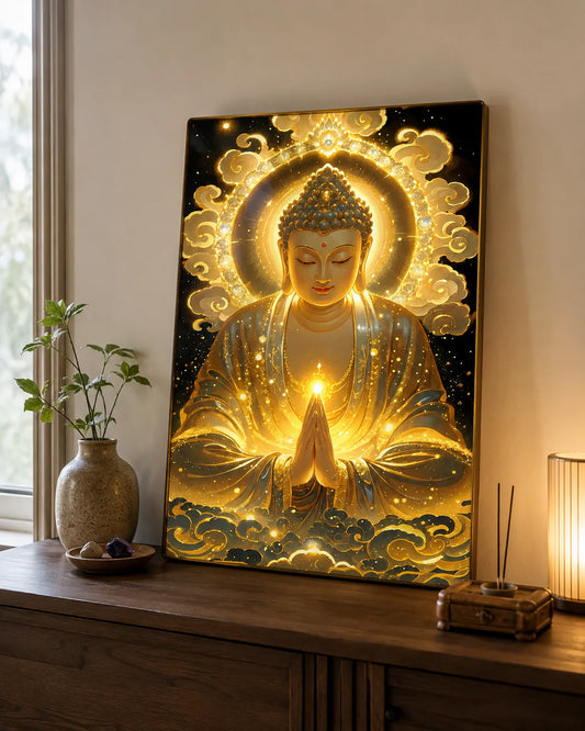 P04 - Tranh tráng gương Phật phát sáng hào quang